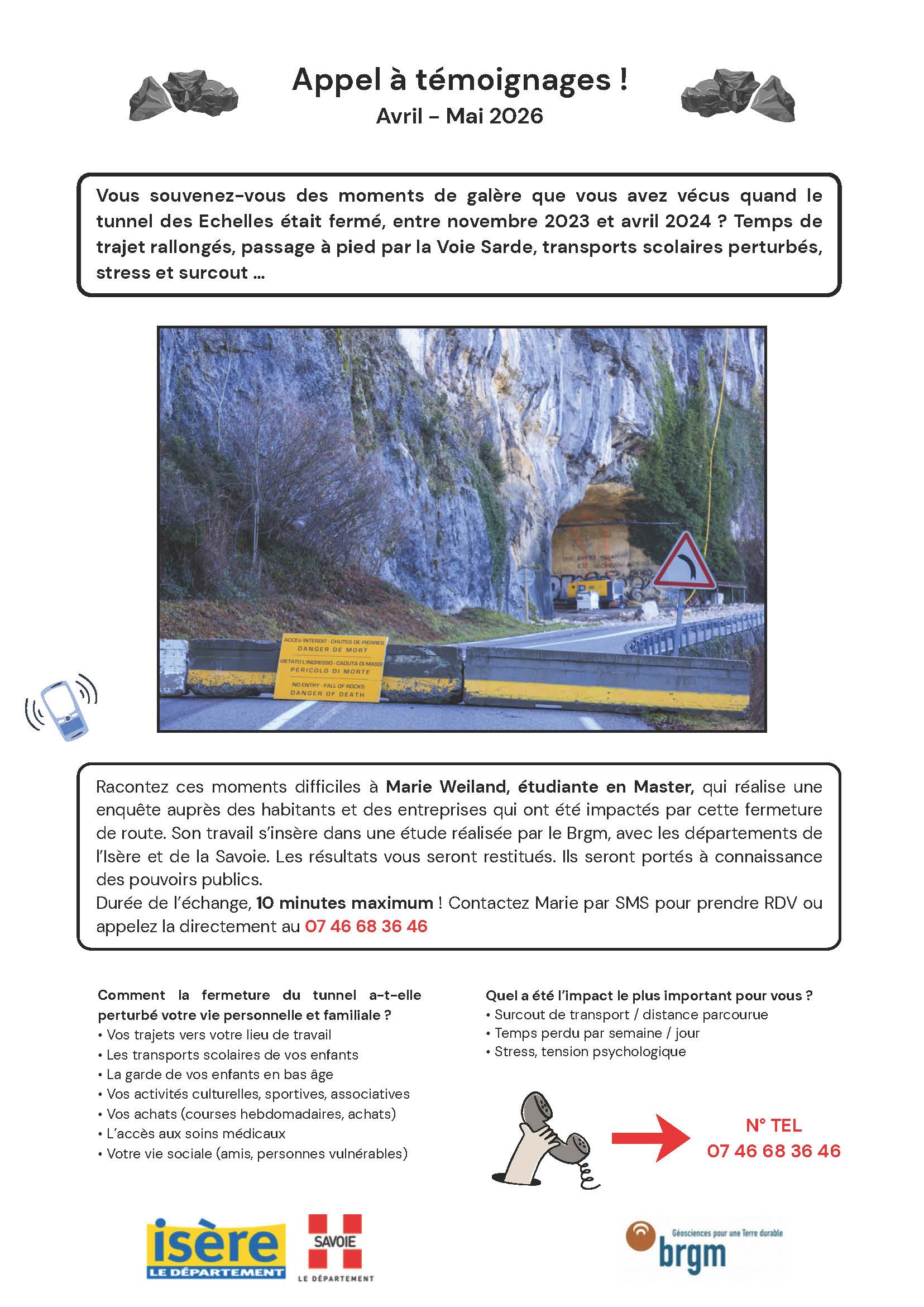 appel à témoignage - fermeture tunnel des Echelles