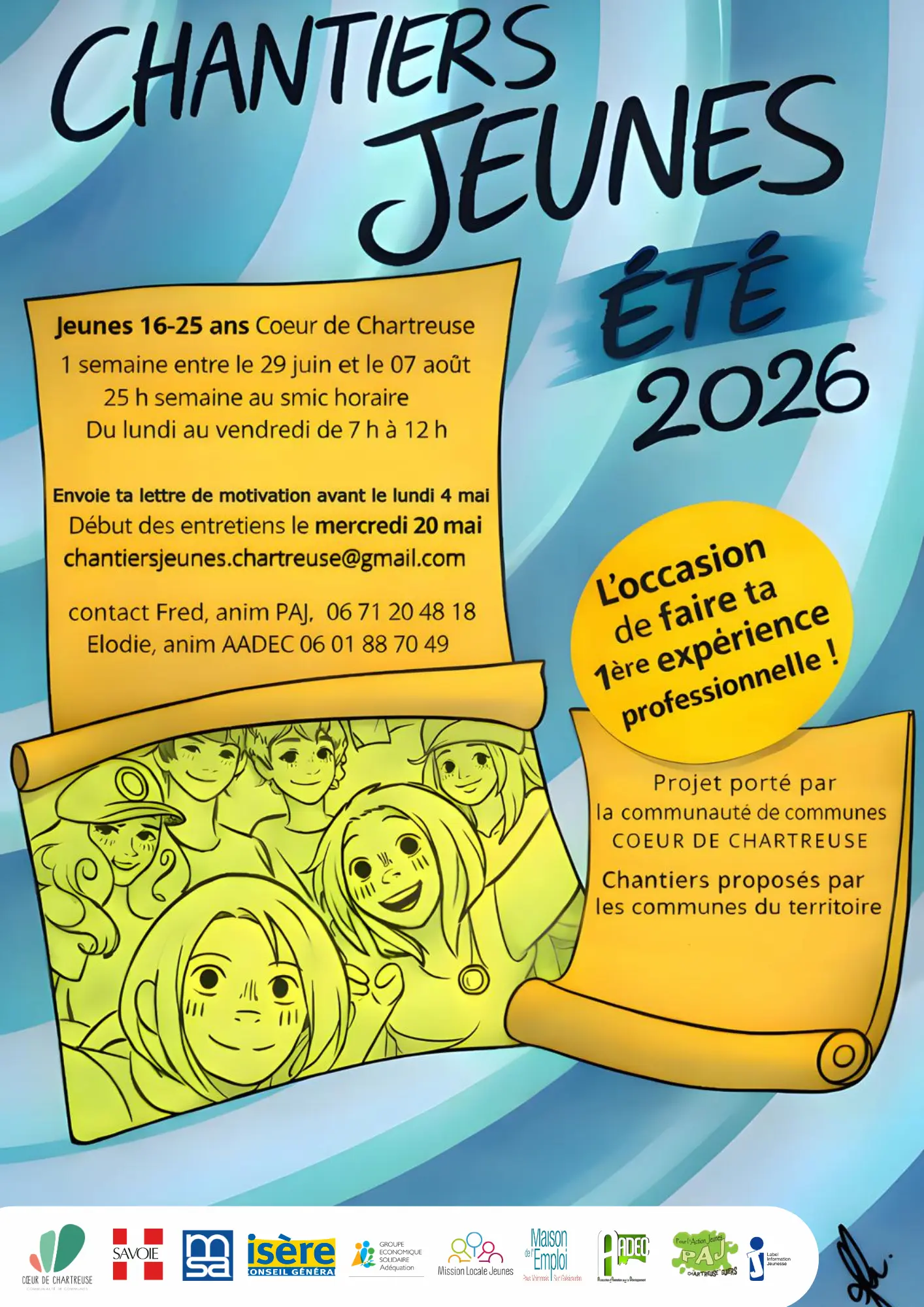 Affiche des chantiers jeunes - été 2026 -Coeur de Chartreuse