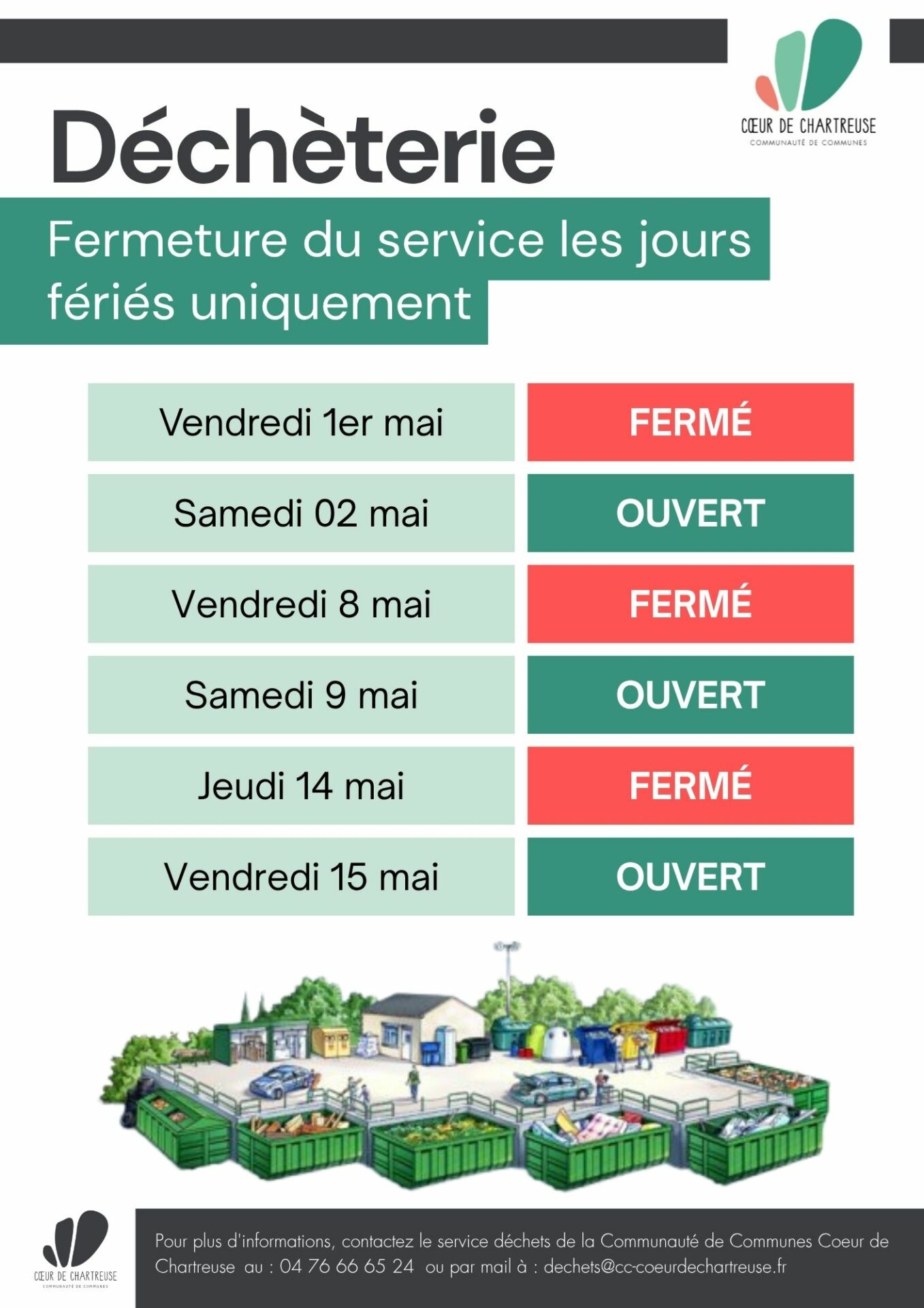Déchèterie : Ouvertures et fermetures pendant les ponts de mai